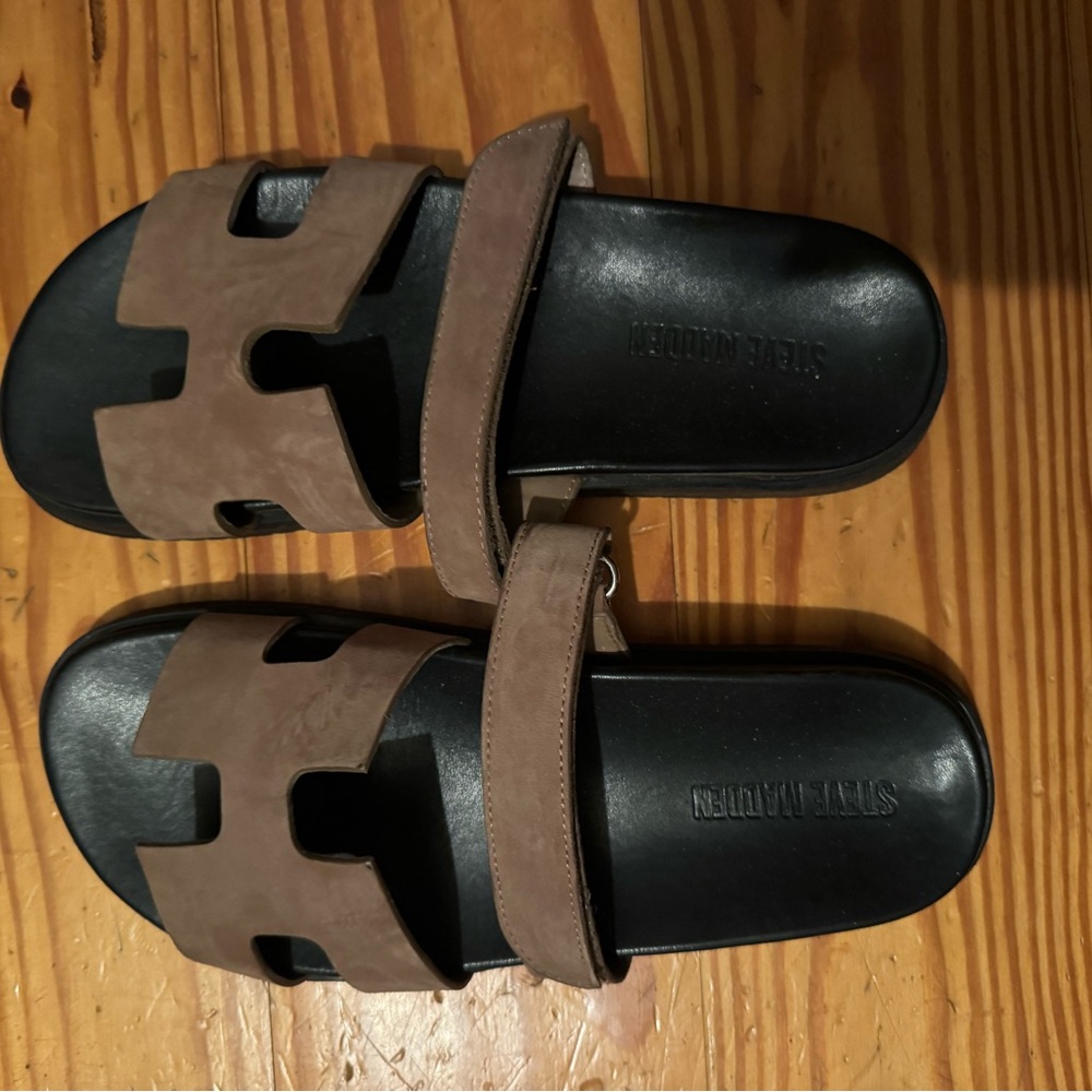 Steve Madden Black and Brown Slide Sandals